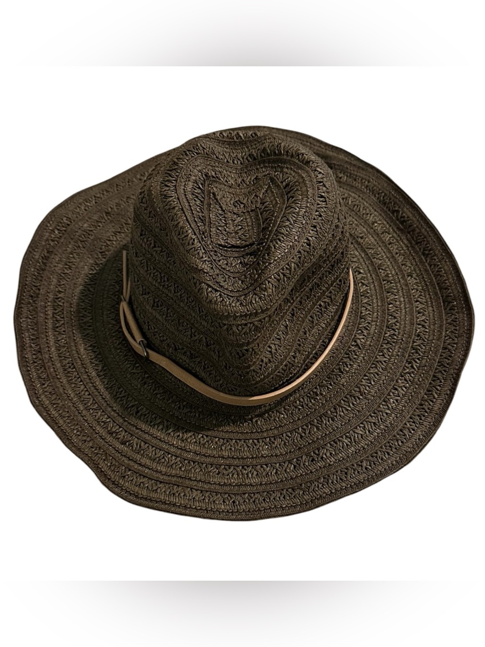 Vince Camuto Brown Woven Wide-Brim Fedora with Tan Band